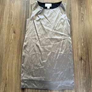 Brochu Walker Silk Sleeveless Shift Dress Satin Taupe Small‎ Knee Length Shiny